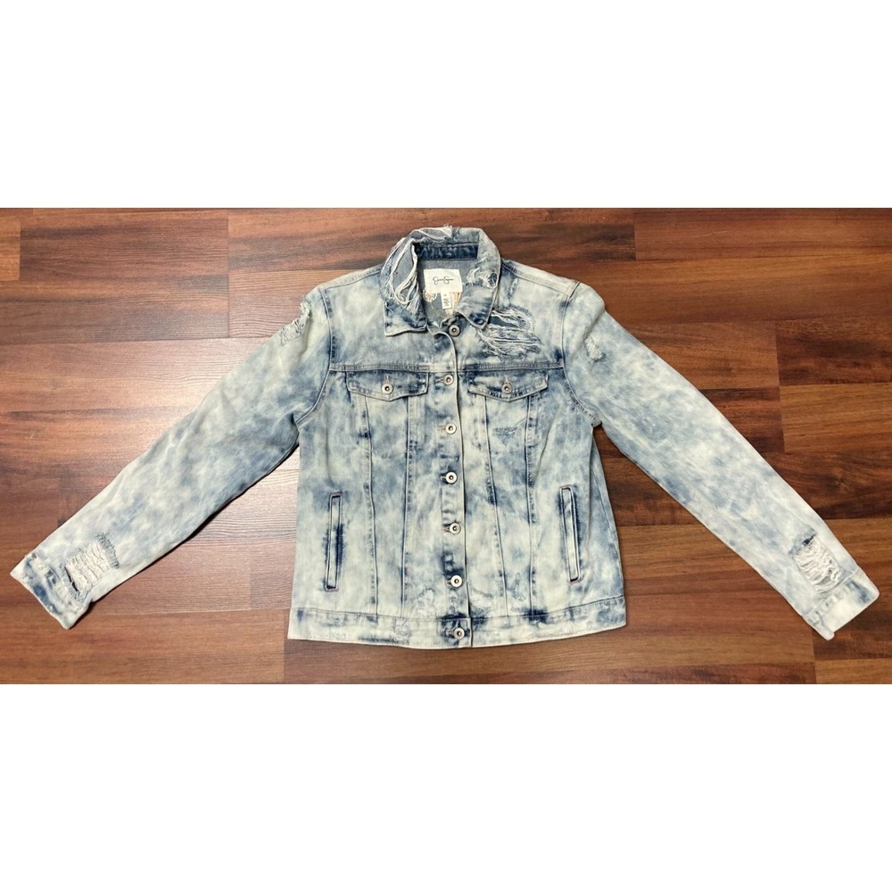 Jessica Simpson Denim Jacket Womens Medium Light Wash‎ Jean Pockets Distressed